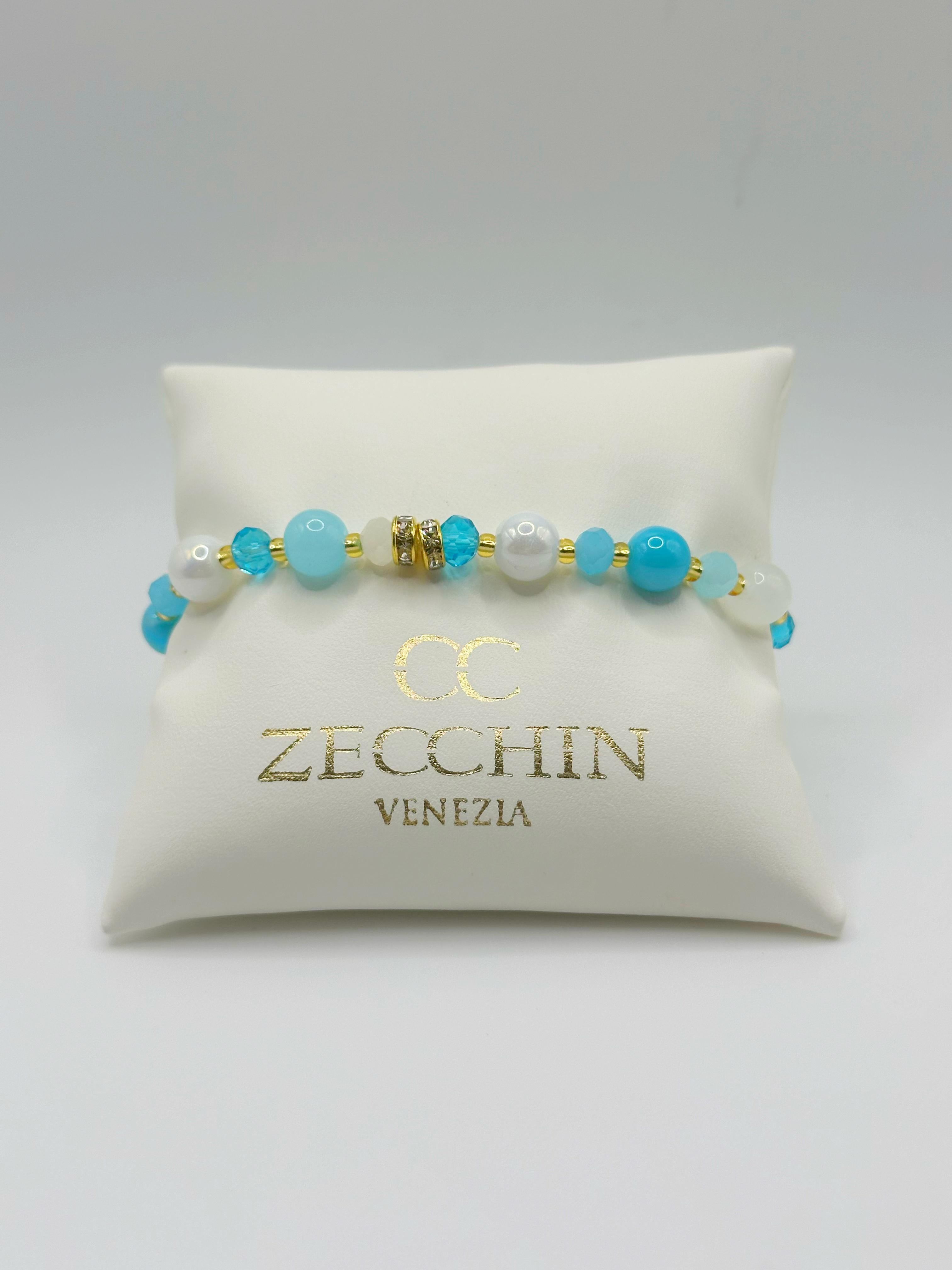 Bracciale Pastello con perle in vetro di Murano, colore azzurro